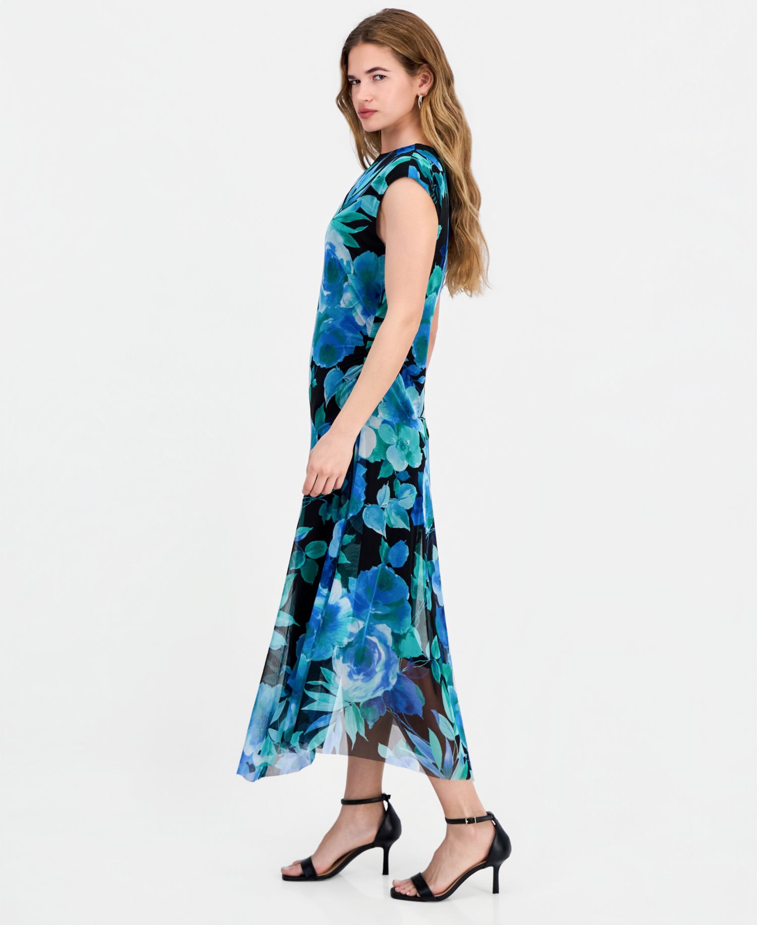 Women's High-Neck Cap-Sleeve Mesh Dress