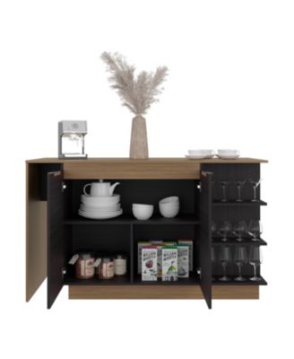 Urie Kitchen Island with Storage Cabinet and Wine Glass Holder, Wenge