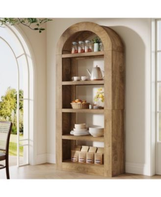 70.9'' Tall Arched Bookshelf with Storage, 5-Tier Wooden Open Bookcase Display Shelves Organizer
