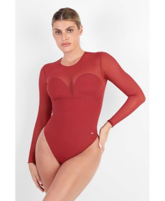 Women's Shapewear Illusion Mesh Long Sleeve Tummy Control Bodysuit