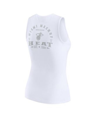Women's White Miami Heat Rib-Knit Henley Tank Top