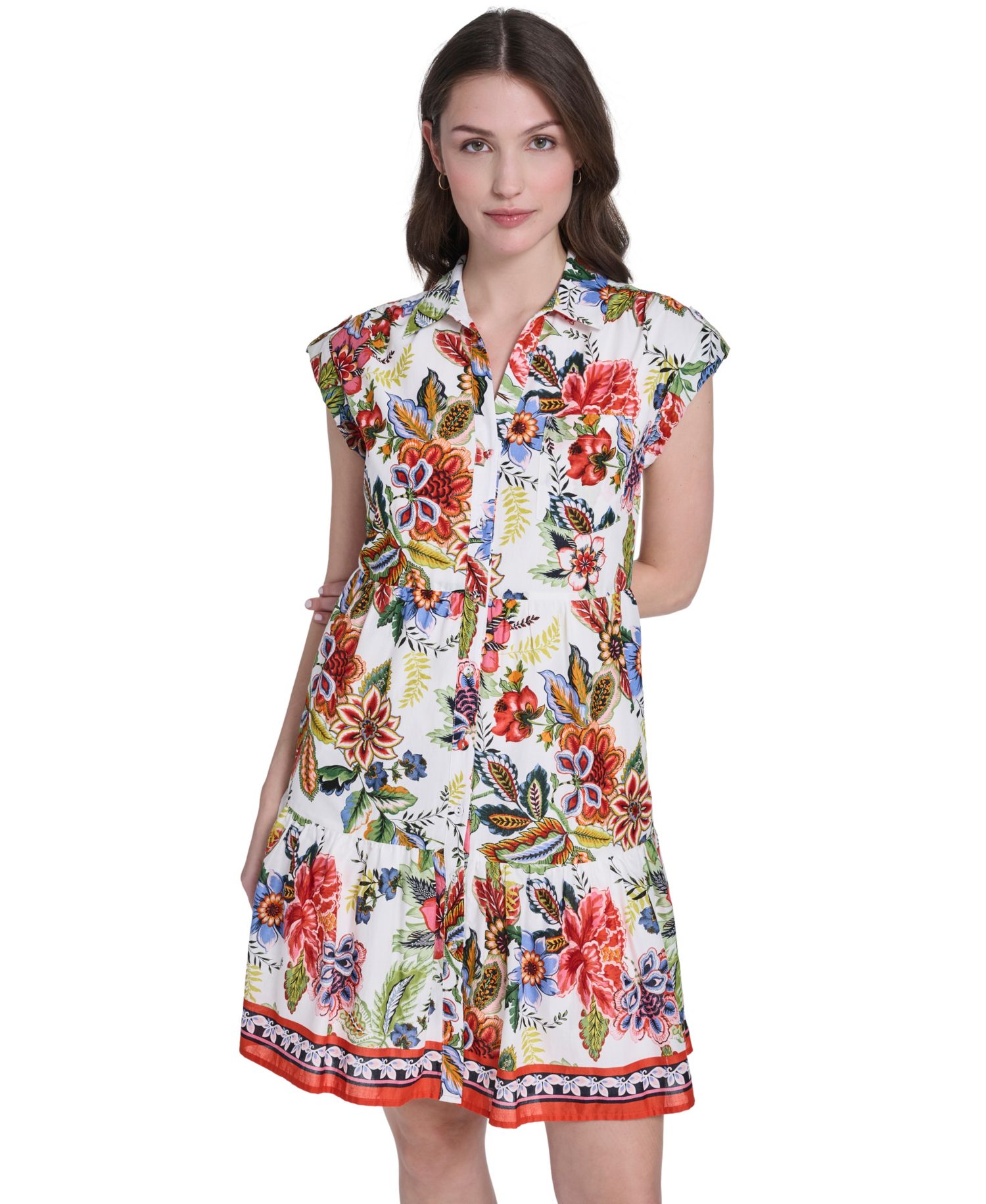 Petite Printed Collared Neck Mini Dress