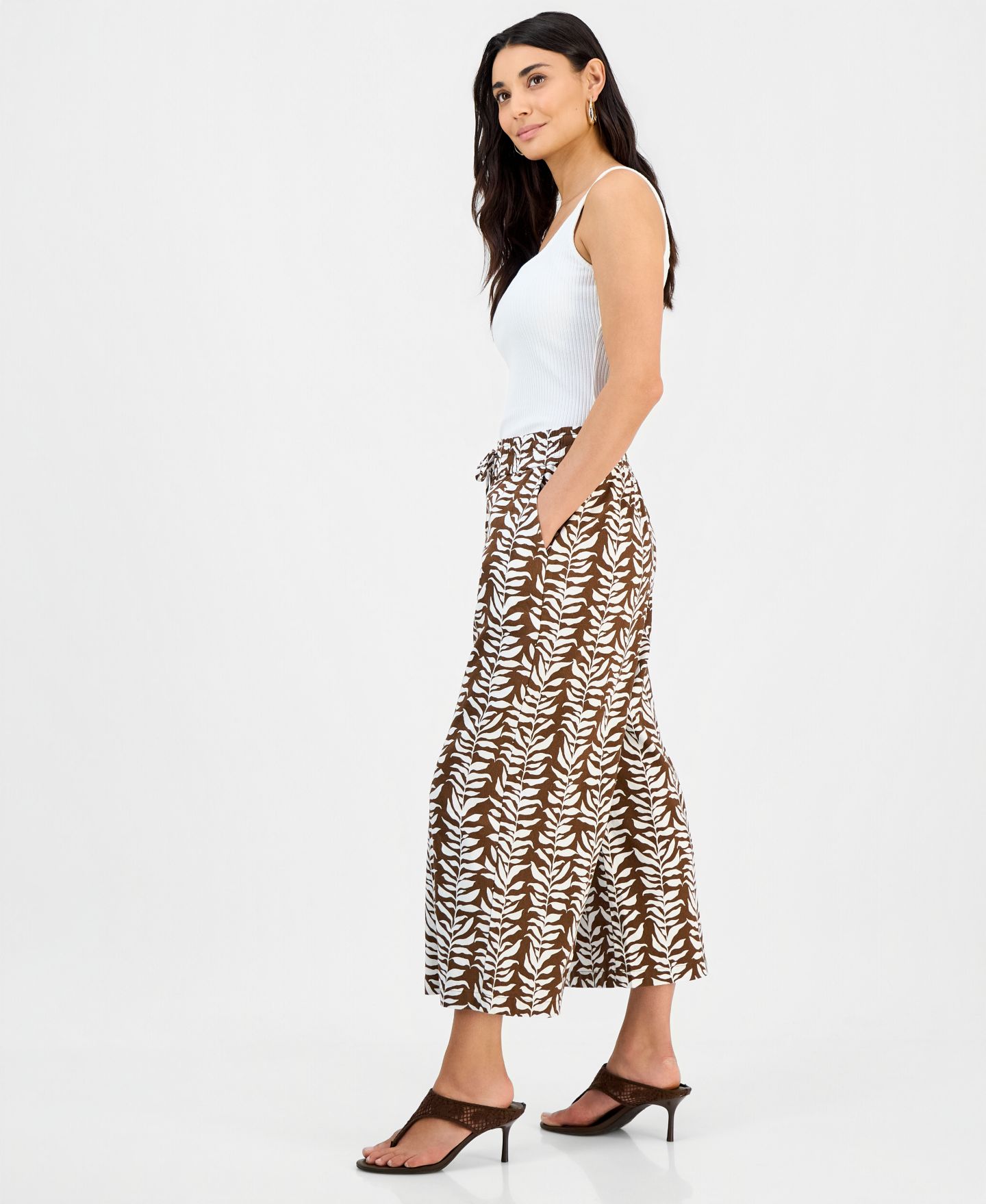 Женские брюки I.N.C. International Concepts Petite Printed Linen High-Rise Wide-Leg, цвет: Lina Palms — фото 4