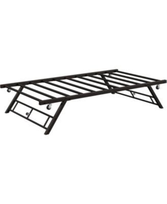 Twin Pop Up Trundle Bed Frame,Trundle Day Bed with Lockable Casters,Foldable Metal Platform