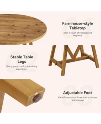 Solid Wood Dining Table for 4-6, Farmhouse Round Kitchen Table, Brown