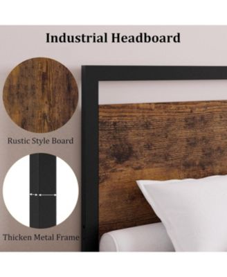 King Industrial Metal Bed Frame Headboard 12 Inch Under Bed Storage Platform Wood Slats No Box Spring Easy Assembly Noise-Free