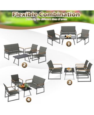 4 Piece Patio Furniture Set Outdoor Metal Conversation Set w/ Padded Fabric Seat