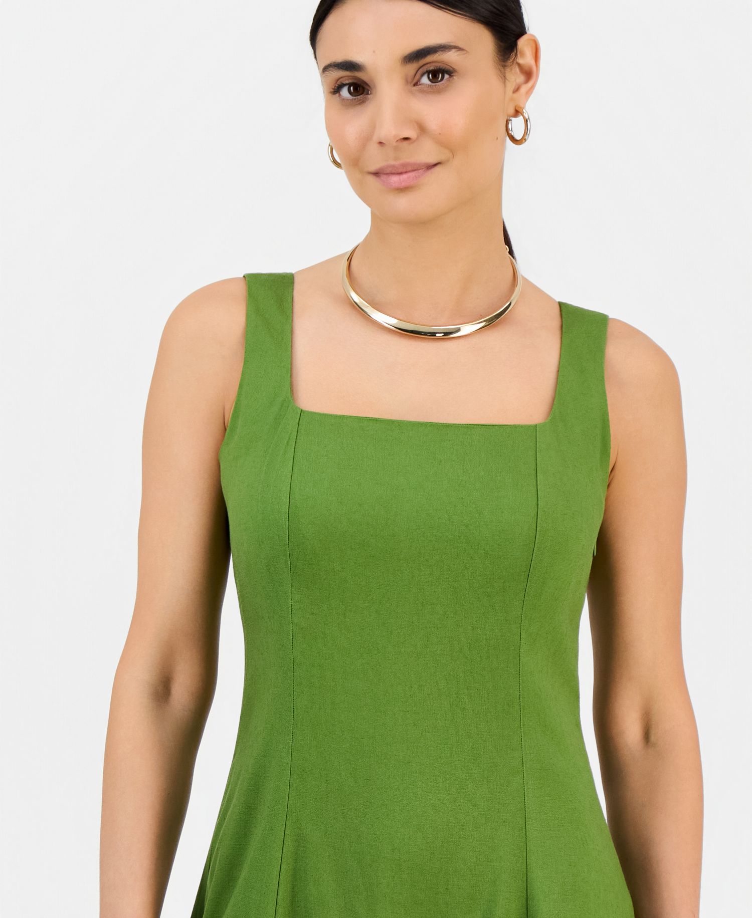 Petite Square-Neck Linen Dress