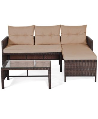 3PC Rattan Furniture Sofa Lounge Chaise Set Outdoor Patio Garden