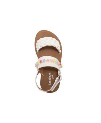Big Girls Girl's  Fashion Sandals – Woven Vamp Style with Beads and Logo Charm