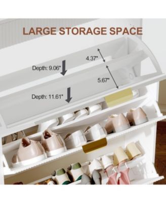 Modern Natural Shoe Cabinet with 3 Flip Drawers and 2 Small Drawers and Hook Slim Fluted Shoe Storage Organizer Narrow Entryway Cabinet