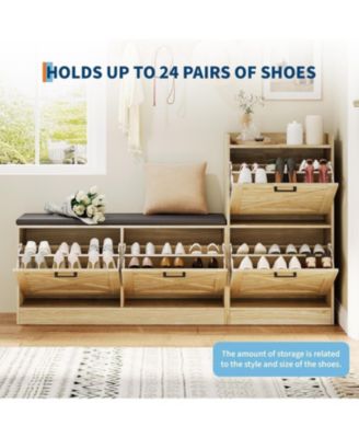 Shoe Storage Bench with 4 Flip Drawers and Padded Seat Shoe Cabinet Organizer for Hallway Living Room Entryway Bench