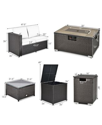 6 PCS Outdoor Rattan Sectional Sofa Set Patio Sofa & Fire Table Set  w/ Storage Box