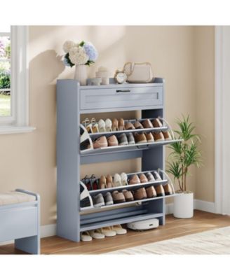 Shoe Cabinet with 2 Flip Drawers and 1 Top Drawer High-Gloss Painted Wood Shoe Freestanding Hidden Shoe Storage Cabi
