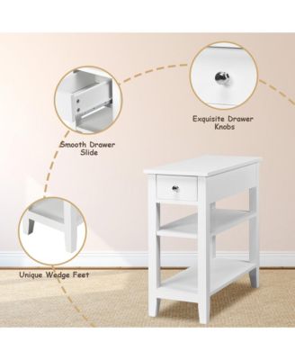 3 Tier Nightstand Bedside Table Sofa Side End Table w/Double Shelves Drawer