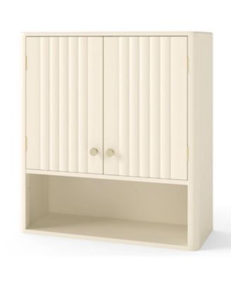 Fluted Bathroom Storage Wall Cabinet with Display Shelf
