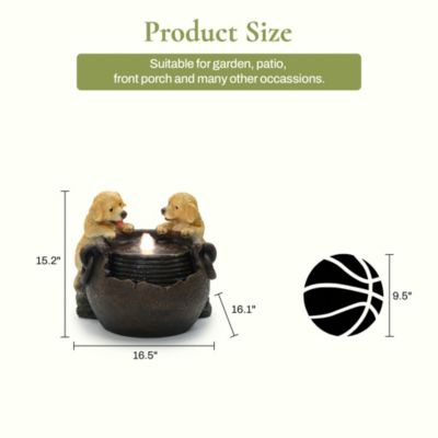 Puppy Love Farmhouse Resin Outdoor Fountain with Lights