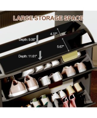 Modern Natural 3 Flip Drawer Shoe Cabinet with 2 Small Drawers & Hook – Slim Entryway Organizer