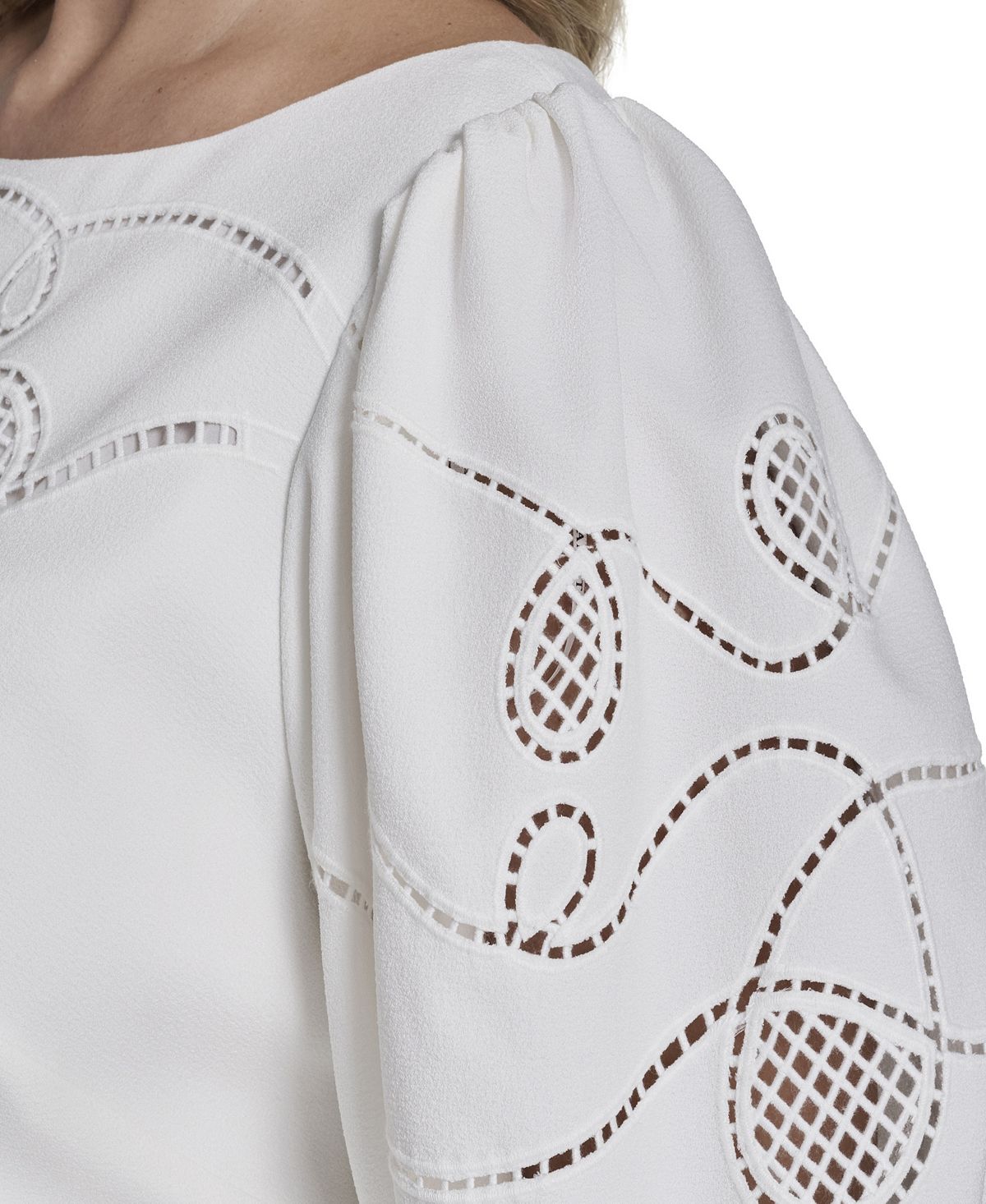 Vince Camuto Plus Size Puff-Sleeve Boatneck Laser-Cut Dress view 4 — MAYCSS fashion products