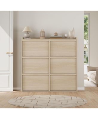 Shoe Cabinet with 6 Flip Drawers Narrow Cabinet with Adjustable and Removable Shelves Modern Wooden Shoe Organizer with Hidden Handle