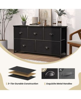 5 Drawers Dresser TV Stand Chest Clothes Storage Organizer with 5 Fabric Bins