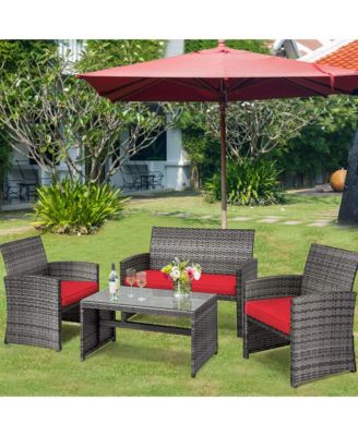 8PCS Patio Outdoor Rattan Conversation Furniture Set w/ Cushion