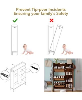 Shoe Cabinet with 3 Flip Drawers Rattan Freestanding Organizer with Adjustable Shelves Metal Knob Narrow Shoe Rack Cabinet