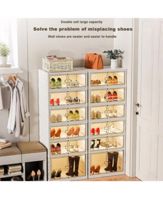 Shoe Organizer Storage Box 12 Pairs Foldable Shoe Rack for Closet with Dustproof Doors No Assembly Stackable Boot Shoes Boxes Cabinet Bins