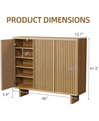 46 Inch Shoe Cabinet with Fluted Door 5-Tier Storage Cabinet Rustic Entryway Shoe Bench for Hallway