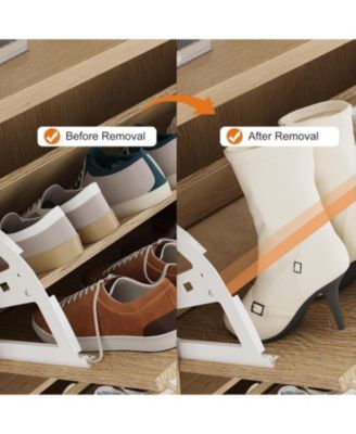 Shoe Cabinet with 3 Flip Drawers Modern Fluted Cabinet with Adjustable Shelves Freestanding Wooden Shoe Organizer