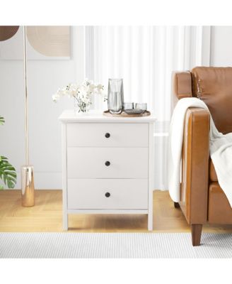 3-Drawer Nightstand Wooden Bedside Table Modern Side End Table Space-Saving