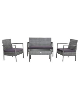 8PCS Rattan Patio Furniture Set Outdoor Wicker Conversation Set w/ Cushions