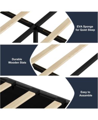 Platform Bed Frame, Fabric Upholstered with 4 Storage Drawers, No Box Spring Needed, Wooden Slats Support, Noise Free, Easy Assembly