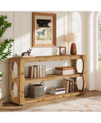 Solid Wood Console Table with 3-Tier Storage, 63" Long Farmhouse Narrow Entryway Table
