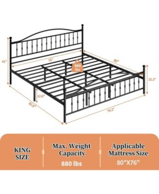 Size Metal Platform Bed Frame with Victorian Style Wrought Iron-Art Headboard and Footboard, Mattress Foundation, Under Bed Storage