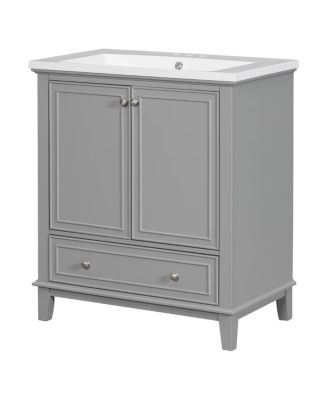 30" Bathroom Vanity with Ceramic Sink, Solid Wood Frame, Multi-Functional Cabinet & Drawer Storage for Modern Bathrooms
