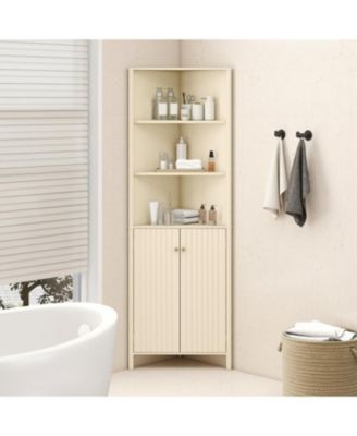 Tall Corner Bathroom Cabinet 68 Inch with Fluted Doors