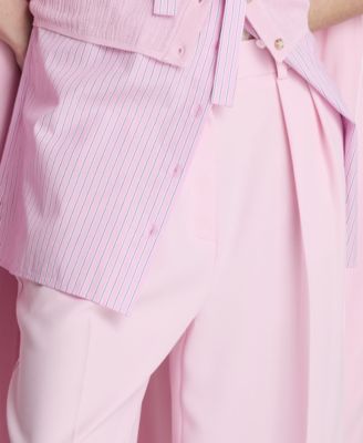 Women's High-Rise Double Pleat Wide-Leg Twill Pants