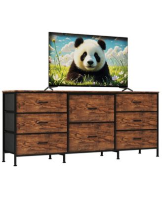 8 Drawer Fabric Dresser TV Stand with Wooden Top,Metal Frame Storage Chest,Wide Closet Organizer for Bedroom Living Room