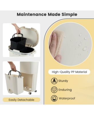 10 Gallon Kitchen Trash Can with Lid, 2 Removable Buckets, Step Pedal & Wheels