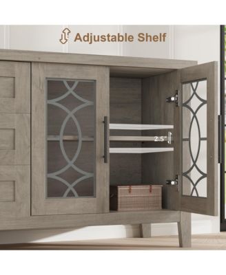 Farmhouse TV Stand with Glass Door for 70 Inch Tv, Mid Century Modern Entertainment Center for Living Room