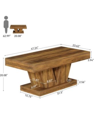 Farmhouse Rectangular Coffee Table, with Thick Sculptural Base