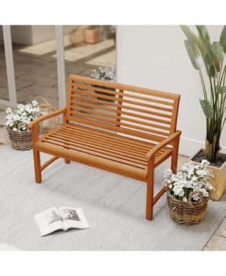 Outdoor Teak Wood Garden Bench with Slatted Back and Seat