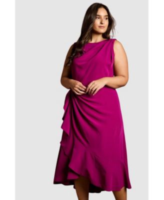 Women's Crepe Ruffle Midi Dress
