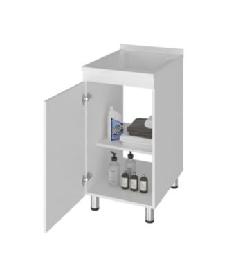 Slee Compact Utility Sink Cabinet with Storage and Metal Legs for Laundry Room