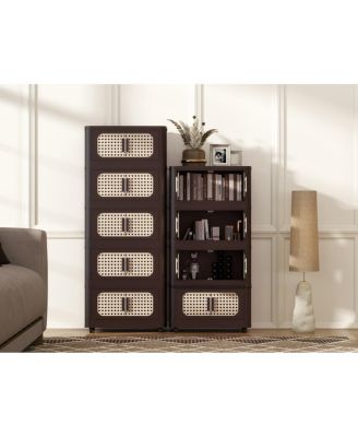 Retro Folding Storage Cabinet, 5 Tiers, Collapsible with Wheels