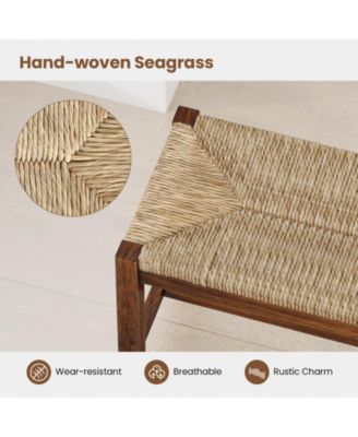40" Long Wood Bench Indoor Dining Entryway End of Bed Bench Natural Seagrass Seat