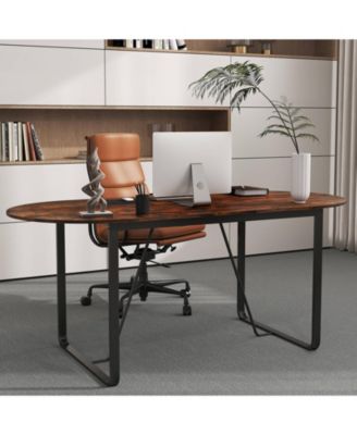 71 Inches Executive Table, Oval Home Office Table with Cable Management Hole