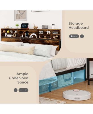 King Bed Frame with Charging Station Storage Headboard Under-bed Storage Space