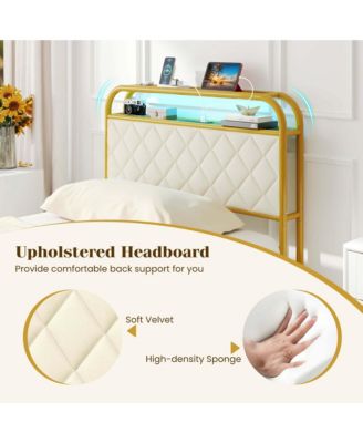 Twin Size Bed Frame with LED Lights & Charging Station Storage Headboard & Drawers